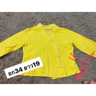 🌹Hot💥Yellow shirt size S ผ้าฝ้าย ทรงน่ารักสีสเใส ขับผิว สภาพใหม่ ลดราคา งานดีน่ารัก .