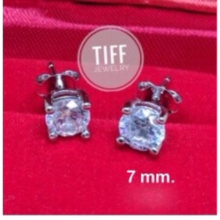 Tiffjewelry ต่างหูเงินแท้ เพชร CZ สวิส ขนาด 7 มิลลิเมตร