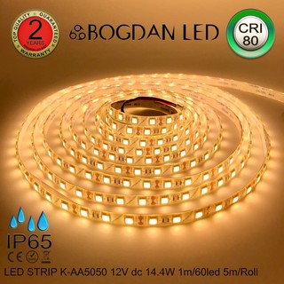 LED STRIP K-AA5050-2800K DC-12V 14.4W/1M IP65 ยี่ห้อBOGDAN LED แอลอีดีไฟเส้นสำหรับตกแต่ง 300LED/5M 72W/5M Grade A