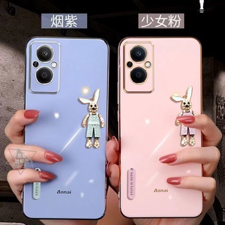 เคส OPPO Reno 8z 5G เคส  Reno 8T 6z 7z 6 5 7 Pro 7 8  A78 A77S A57 2022 A77 A96 A76 A94 A95 A74 4G ใหม่ เคสโทรศัพท์มือถือ ชุบไฟฟ้า ขอบตรง ลายกระต่าย สร้างสรรค์ สําหรับ