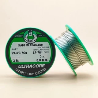 ตะกั่วบัดกรี LEAD FREE 0.8 มม. 3 ม. ตรา Ultracore (ไร้สารตะกั่ว)