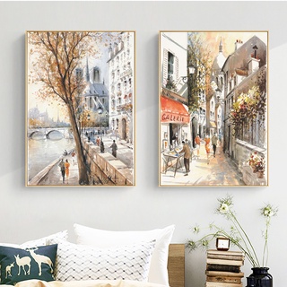 ภาพวาดสีน้ํามันบนผ้าใบ รูปทิวทัศน์ปารีสเซนนา แม่น้ํา ถนน ปารีส สไตล์นอร์ดิก สําหรับตกแต่งผนังบ้าน ห้องนั่งเล่น