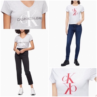 (พร้อมส่ง) เสื้อยืด Calvin Klein Monogram Logo V-Neck T-Shir, Mirror Monogram Logo Baby Tee ของแท้จาก USA