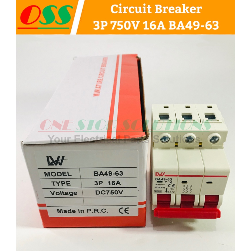 เซอร์กิตเบรกเกอร์ MCB DC 3P 750V 16A BA49-63
