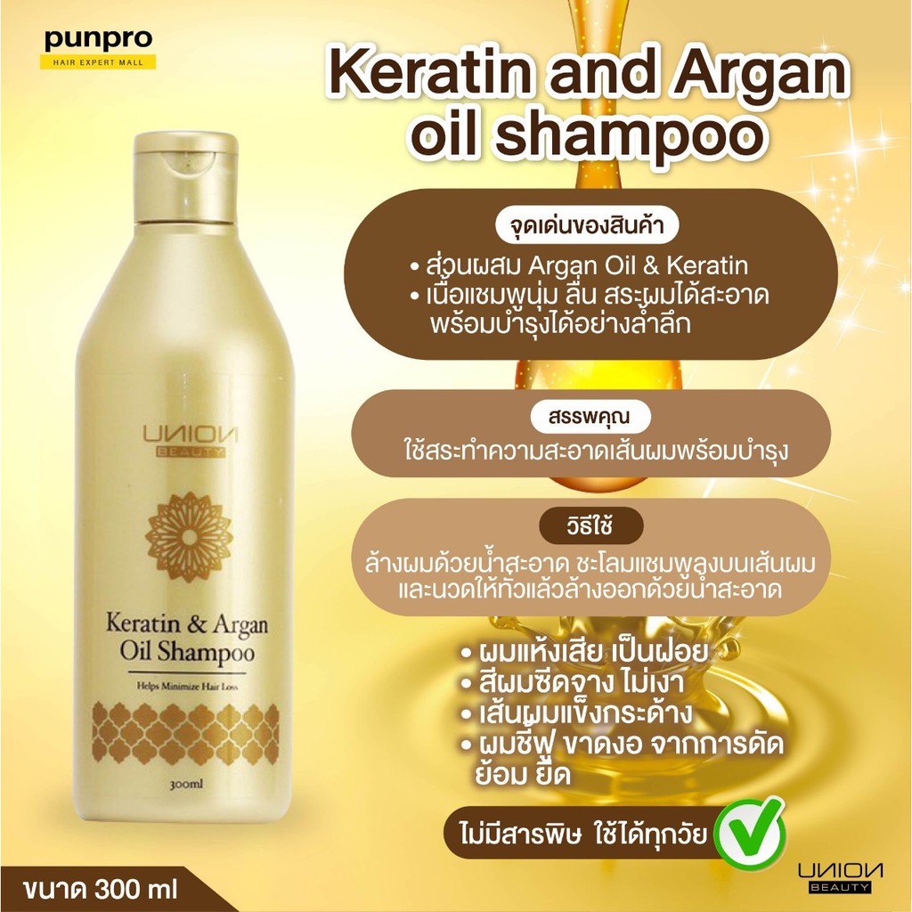 แชมพูสระผมผสมเคราติน Union Beauty Keratin & Argan Oil Shampoo 300 ml.1 ชิ้น