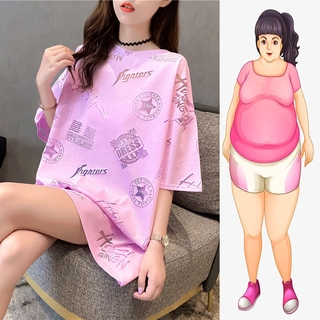 【Plus Size】เสื้อยืดแขนสั้น ทรงหลวม สไตล์เกาหลี พลัสไซซ์ สําหรับผู้หญิง (40-150 กก.)