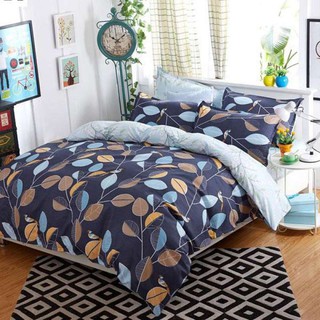 Sweet Kip Bedding ชุดผ้าปูที่นอนขนาด 3.5ฟุต/ 5ฟุต/ 6ฟุต พร้อมผ้านวมขนาด 180 x 220 เซ็นติเมตร รวม 6 ชิ้นลายใบไม้สีน้ำเงิน