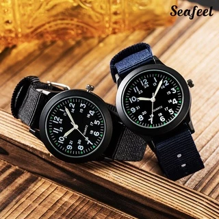 [Seafeel] นาฬิกาควอตซ์ราคาถูก นาฬิกาควอตซ์ นาฬิกาข้อมือควอตซ์หน้าปัดทรงกลมสายไนล่อนแฟชั่นผู้ชาย