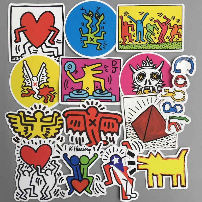 Keith Haring นามธรรม  สติกเกอร์กันน้ำรูปแบบที่แตกต่างกัน, 14 ชิ้น