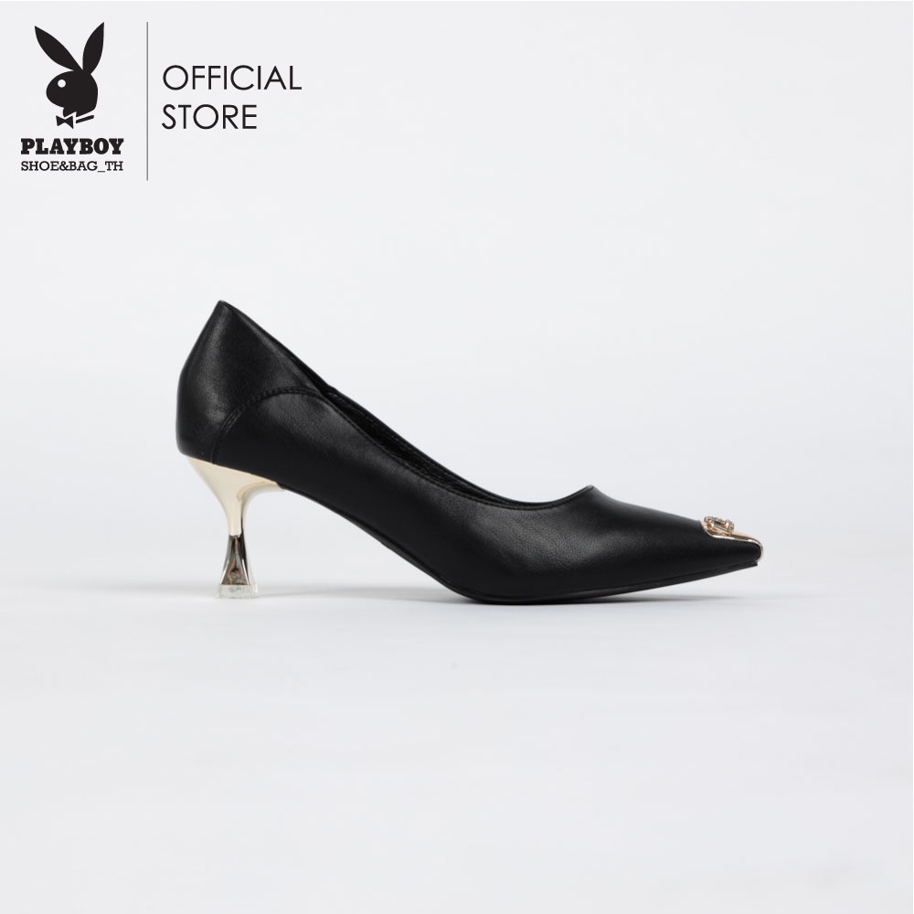 Playboy รองเท้าคัชชูส้นสูง ลิขสิทธิ์แท้รุ่นST-H222C1080 ดีไซน์อะไหล่ทองปลายแหลม มี 2 สี สีดำและสีครีม
