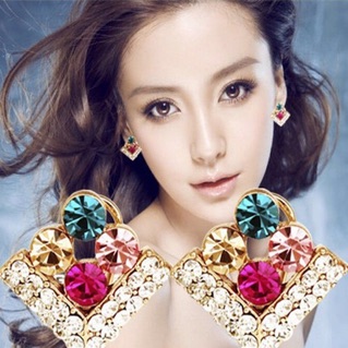 New Fashion crystal rhinestone square earring ต่างหู