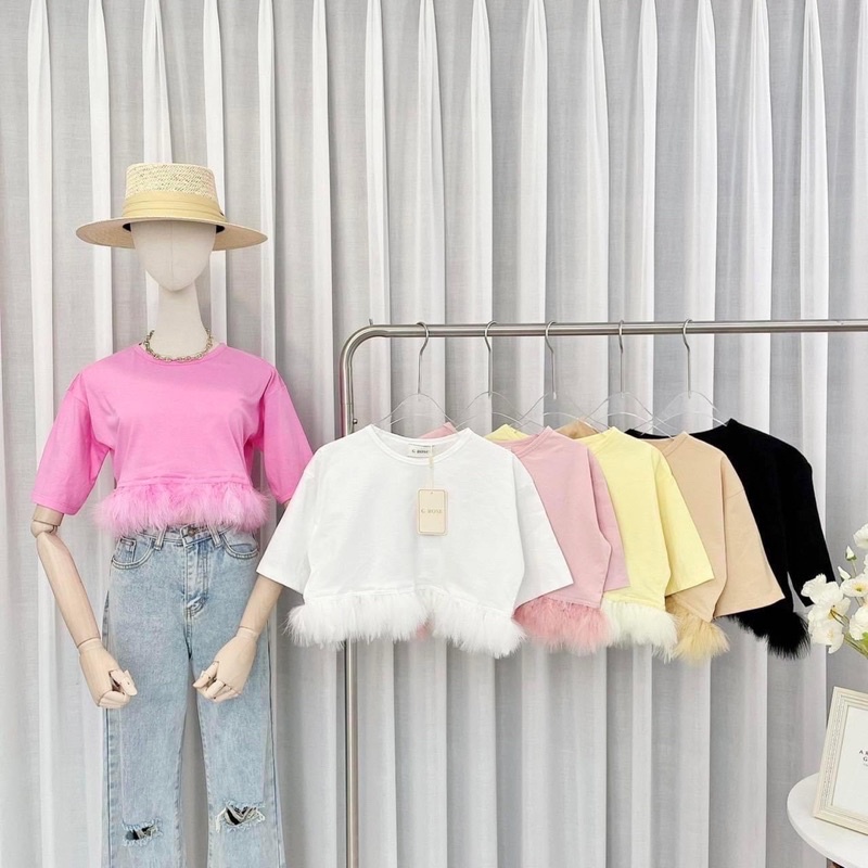 เสื้อยืด G-rose แต่งขนนกระบาย