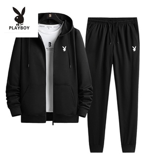 Playboy เสื้อคาร์ดิแกน เสื้อกันหนาว มีฮู้ด มีซิป สไตล์ฮ่องกง ลําลอง ผ้าฟลีซ สําหรับผู้ชาย