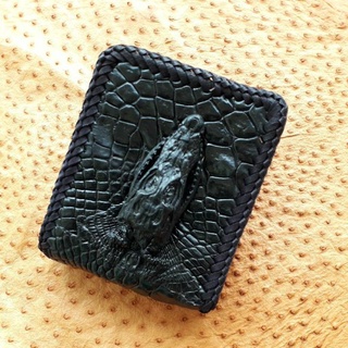 crocodile wallet  baby head lacing กระเป๋าหนังจระเข้แท้สีดำ