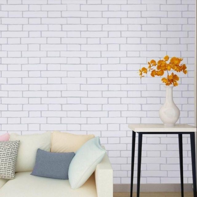 wallpaper  stickerวอลเปเปอร์สติกเกอร์PVC กาวในตัวกันน้ำ ลายอิฐขาวครีม