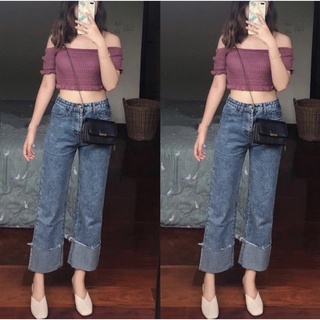 🛒Bigsize กางเกงยีน์ ขาพับ เข้าทรงพรางหุ่นฮิตขายดีตลอด🪐