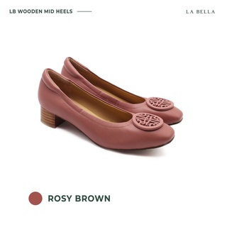 LA BELLA รุ่น LB WOODEN MID HEELS - ROSY BROWN