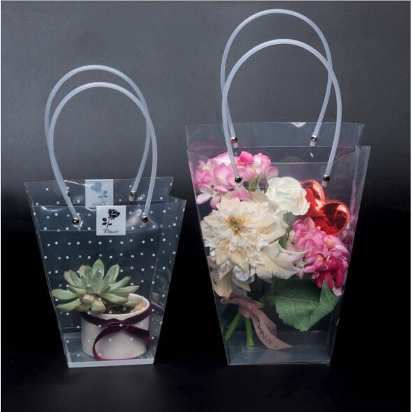 กระเป๋าโท้ท ทรงสี่เหลี่ยมคางหมู สีโปร่งใส ~ วัสดุช่อดอกไม้ DIY / ถุงของขวัญ ดอกไม้ / แพ็คตุ๊กตา - รูปที่ 2