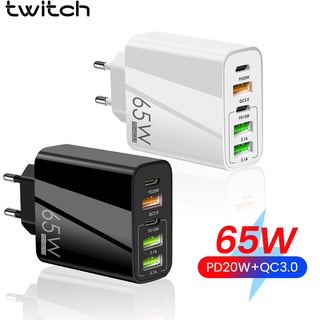 Twitch อะแดปเตอร์ชาร์จ USB 65W 5 พอร์ต Type C PD สําหรับเดินทาง