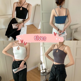 Elves✨พร้อมส่ง✨ เสื้อสายเดี่ยวไหมพรม ดีเทลสายผูกคล้องคอ เว้าหน้าอกเซ็กซี่ ~7635~