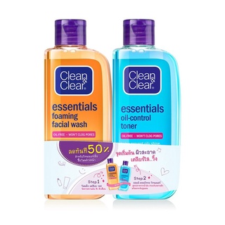 🚚พร้อมส่ง!✅ Clean &amp; Clear คลีน แอนด์ เคลียร์ เอสเซนเชียล โฟมมิ่ง เฟเชียลวอช100มล. +เอสเซนเชียล ออยล์คอนโทรล โทนเนอร์100ม