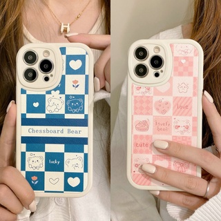 เคสโทรศัพท์มือถือ แบบนิ่ม ลายหมีหมากรุก สีฟ้า สีชมพู สําหรับ VIVO V23 V23E V15 V11i V11 V9 Youth V5 V5S S1 Pro Y91 Y93 Y95 Y91i Y91C Y1S Y19 5G 4G