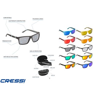 แว่น แว่นกันแดด CRESSI RIO BLACK FRAME SUNGLASSES WITH POLARIZED LENSES AND HARD CASE - ITALIAN QUALITY