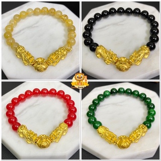 ข้อมือปี่เซียะคั่นถุงทองน้ำหนัก 3 กรัม พร้อมข้อมือหินมงคลแท้ ขนาด 8 มิล