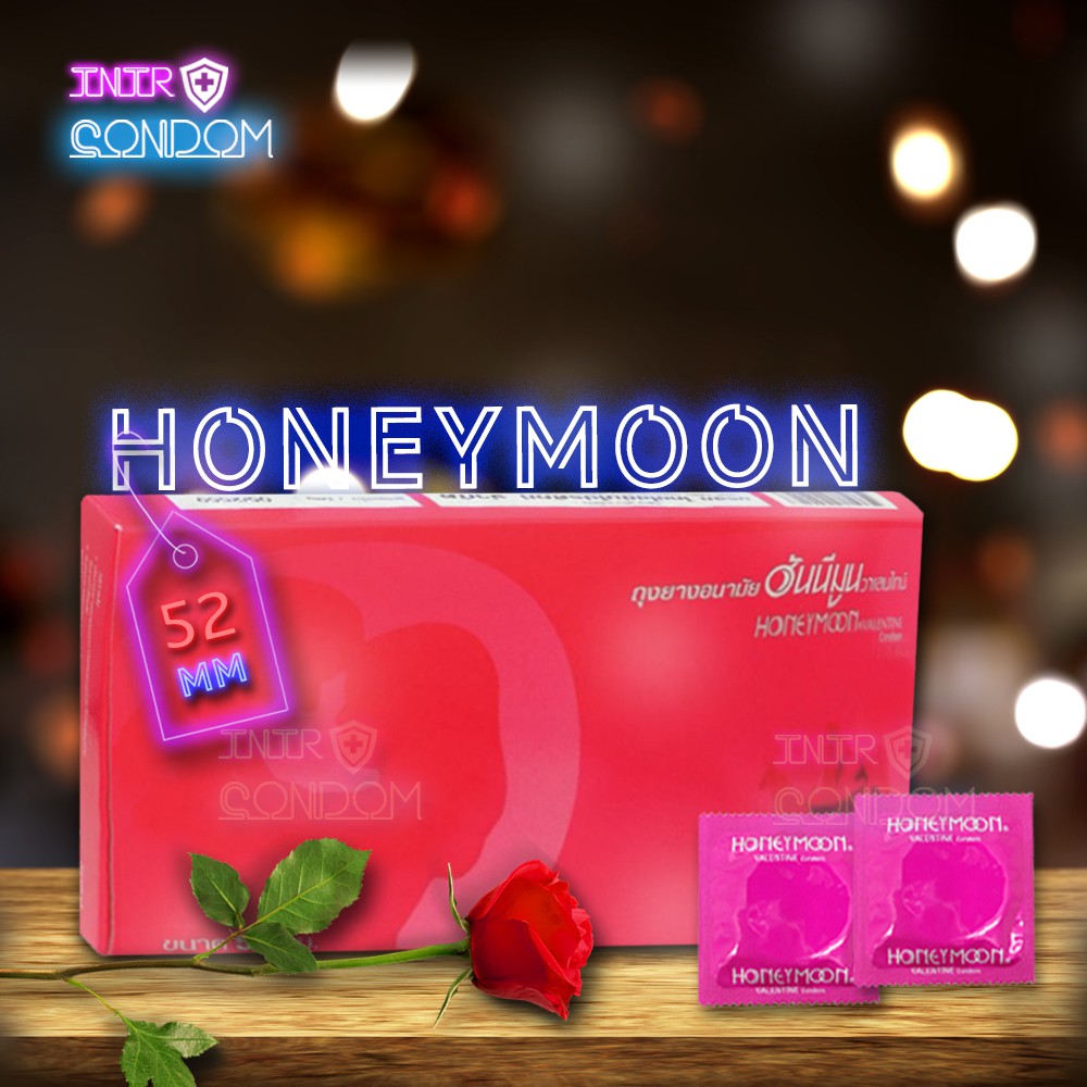 (บรรจุ 100 ซอง) ถุงยางอนามัย  Honeymoon Valentine Condom 52 มม. ถุงยางฮันนีมูน วาเลนไทน์