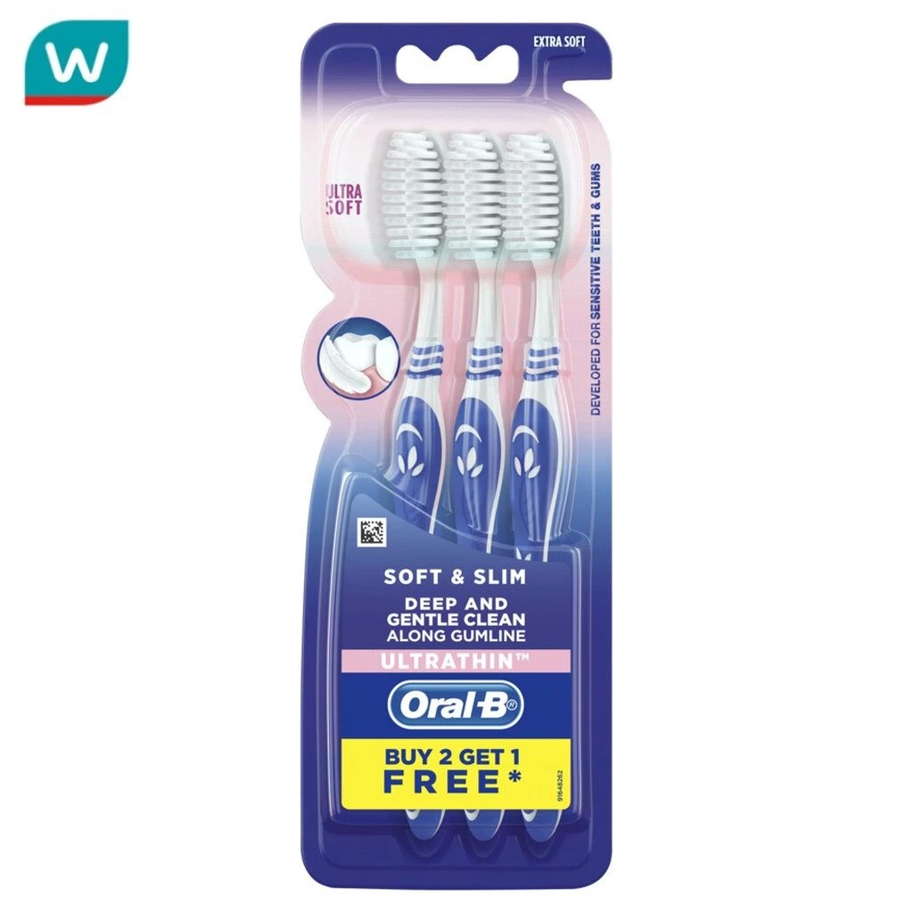 Oral-B ออรัลบี แปรงสีฟัน ซอฟท์แอนด์สลิม ขนแปรงนุ่มพิเศษ แพค 3 ด้าม