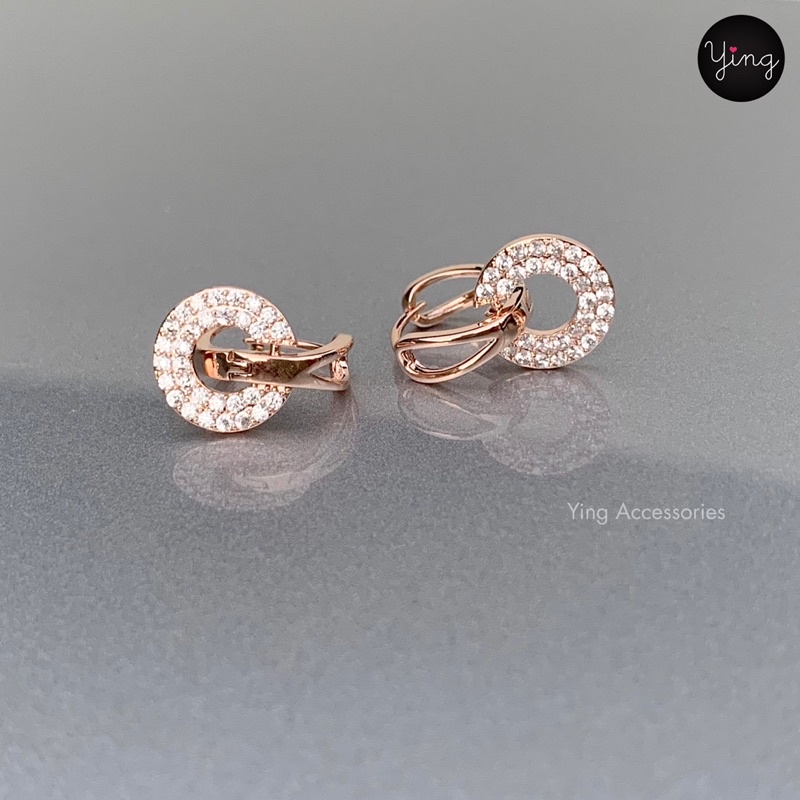 ต่างหูห่วงเล็กสี Pink Gold งานเพชร CZ สวยมากก 9 mm