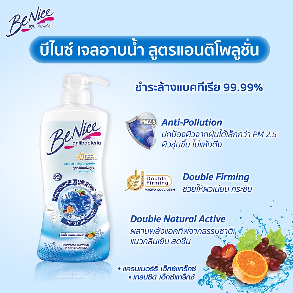 บีไนซ์ แอนติโพลูชั่น ชาวเวอร์ เจล สูตรแอนตี้แบคทีเรีย ขนาด 400 มล. ขวดปั้ม