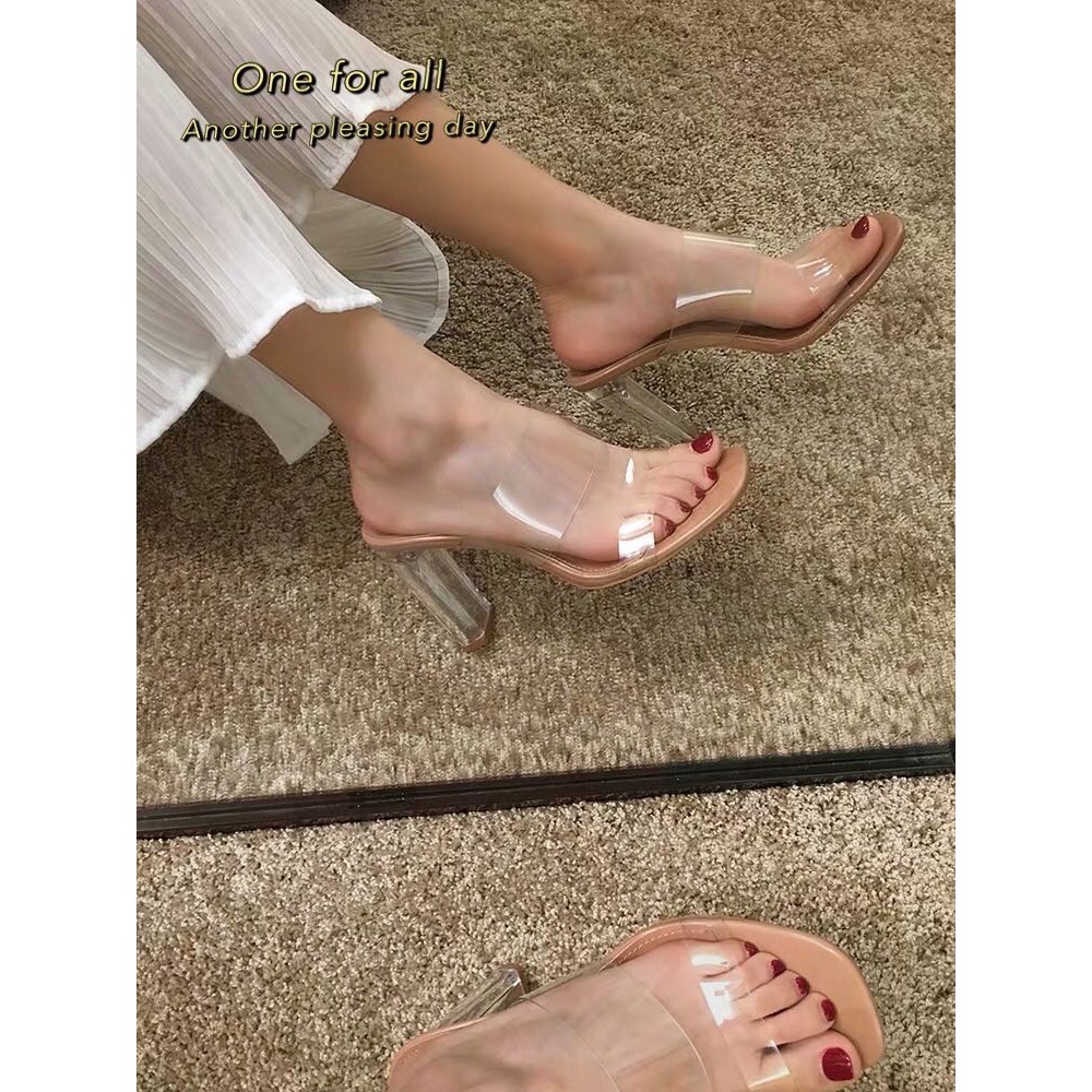 🔥พร้อมส่ง🔥(ส้น3.5นิ้ว) หรูหรามากแม่!! TX185 รองเท้าส้มสุง ส้นคริสตัลสายใส 2022