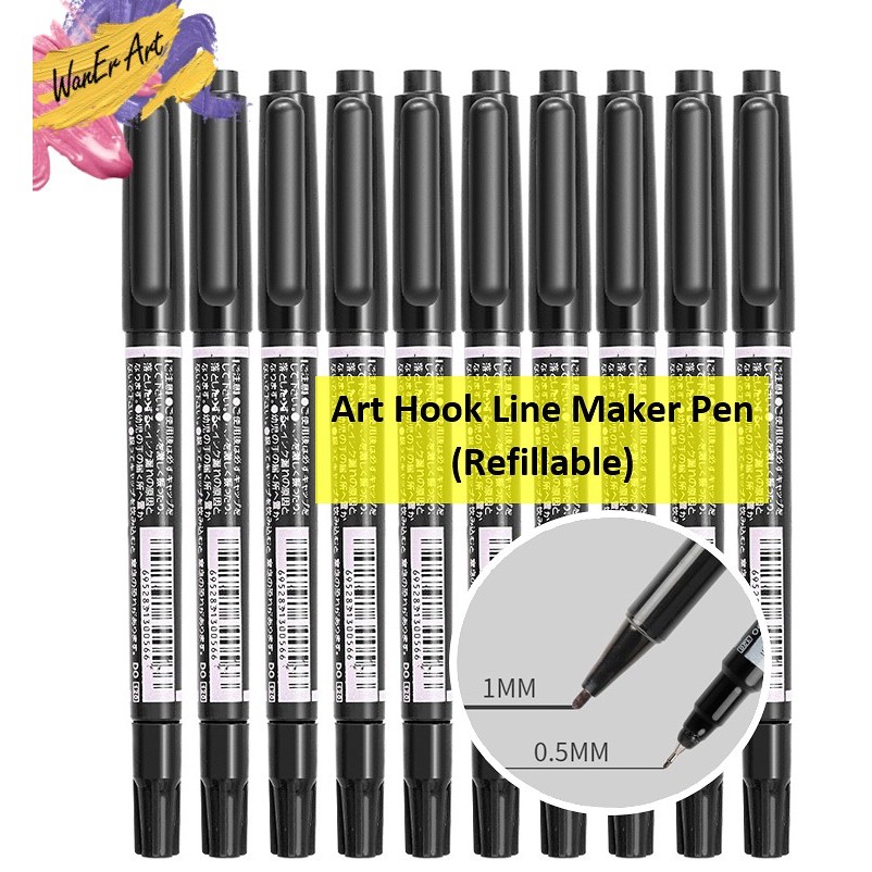 Art Hook Line Maker Pen 2 Mata / Fast Dry Waterproof & Permanent Maker 0.5mm& 1mm (รีฟิล)