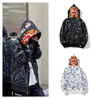 BAPE space Camo Tiger Shark Wide Full Zip Double Hoodie