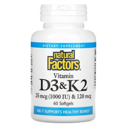 Natural Factors, Vitamin D3 & K2 [ 60 Softgels ] Solaray, Vitamin D3 + K2, Soy-Free, Now Foods, Vita