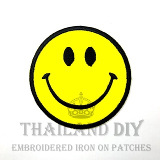 😀 ตัวรีดติดเสื้อ ตัวรีดหน้ายิ้ม ลายการ์ตูน หน้าตลก หน้าตลก WOP Yellow smiley Face Patch งานปัก DIY ตัวรีด อาร์มติดเสื้อ