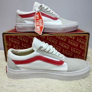 Vans old school 💯%สีขาวแดงแถมกล่อง