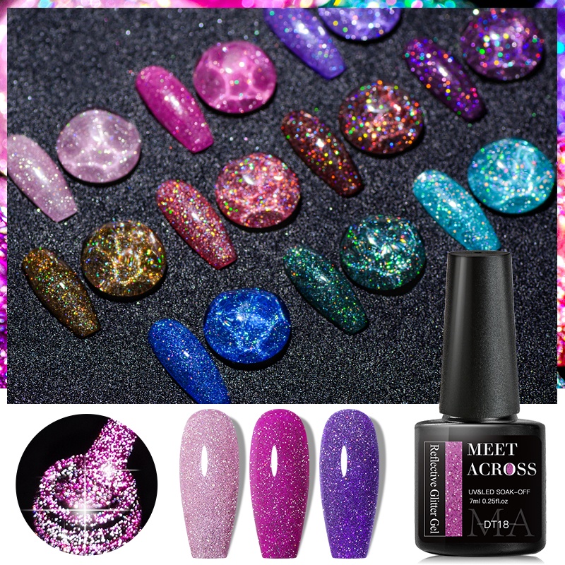 MEET ACROSS ยาทาเล็บเจล 7ml สีทาเล็บเจล สะท้อนกระพริบ สําหรับทําเล็บ