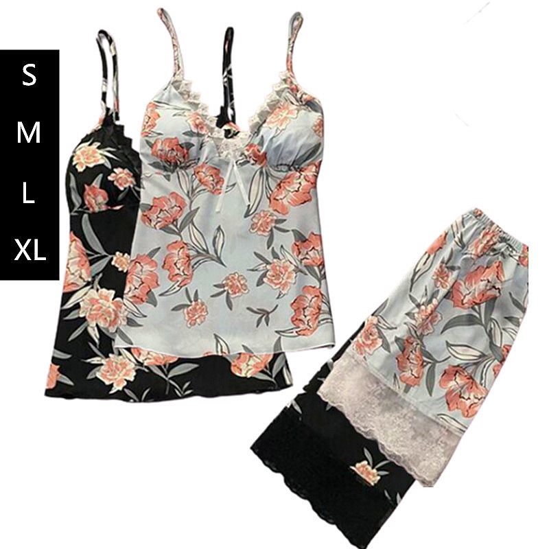 ดอกไม้เบาะชุดนอนเซ็กซี่ Camisole กางเกงนอนชุดชุดนอน Plus ขนาด Baju Tidur S-XL PS017