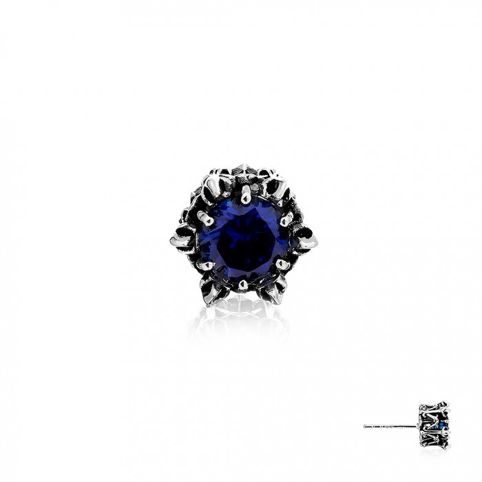 AKE AKE Crown Of Aphrodite Earring Stud-Royal Blue  ต่างหูเงินแท้ มงกุฏตรีศูล พลอยสีน้ำเงิน *จำหน่าย/ข้าง