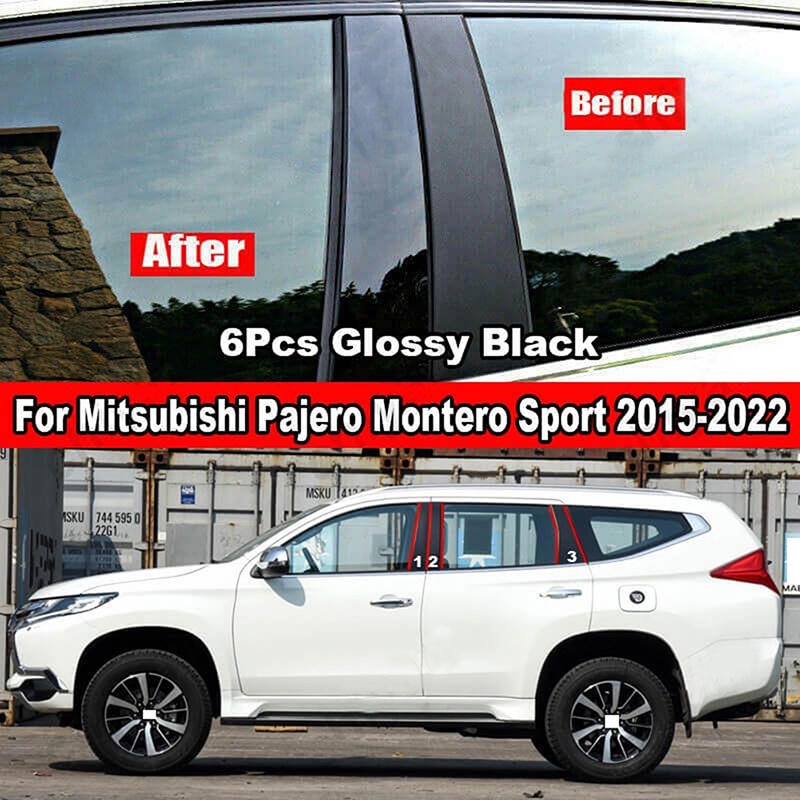 ขอบเสาประตูหน้าต่างรถยนต์ สีดํา สําหรับ Mitsubishi Pajero Sport Montero Sport 2016-2023 6 ชิ้น
