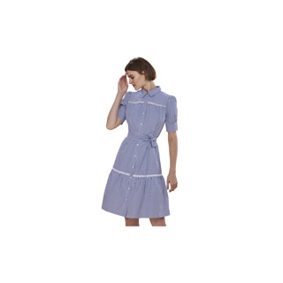 EP เดรสลายทาง + โบว์ ผู้หญิง สีน้ำเงิน | Striped Shirt Dress + Bow | 0768