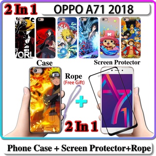 2 IN 1 เคส OPPO A71 2018 เคส พร้อมกระจกนิรภัยโค้ง เซรามิค ป้องกันหน้าจอ นารูโตะ และการออกแบบ One Piece