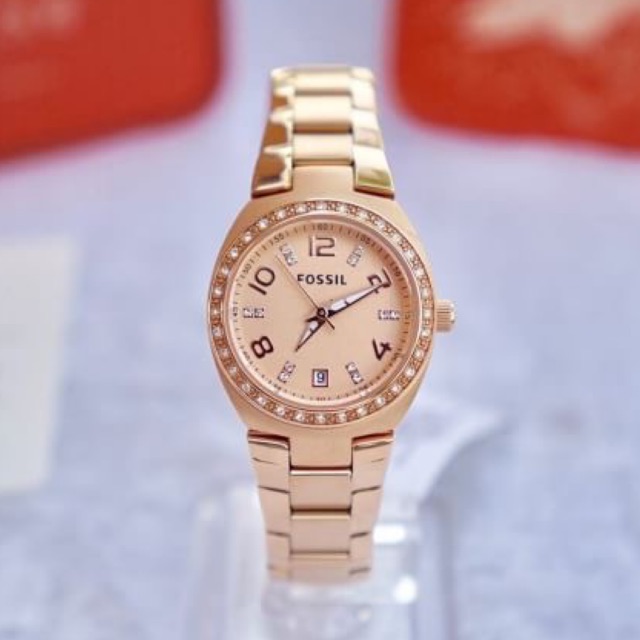 (ผ่อน0%) นาฬิกา Fossil Women's Serena Rose Gold-Tone Stainless Steel Bracelet Watch 28mm AM4508 สีโรสโกลด์