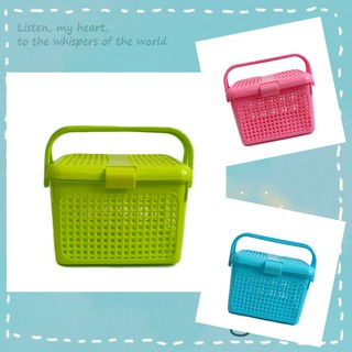 [pet basket] ตะกร้าพลาสติก มีหูหิ้ว มีฝาปิด ขนาด 32x44x26 ซม. ตะกร้าสัตว์เลี้ยง ตะกร้าแมว ตะกร้าใส่เสื้อผ้า