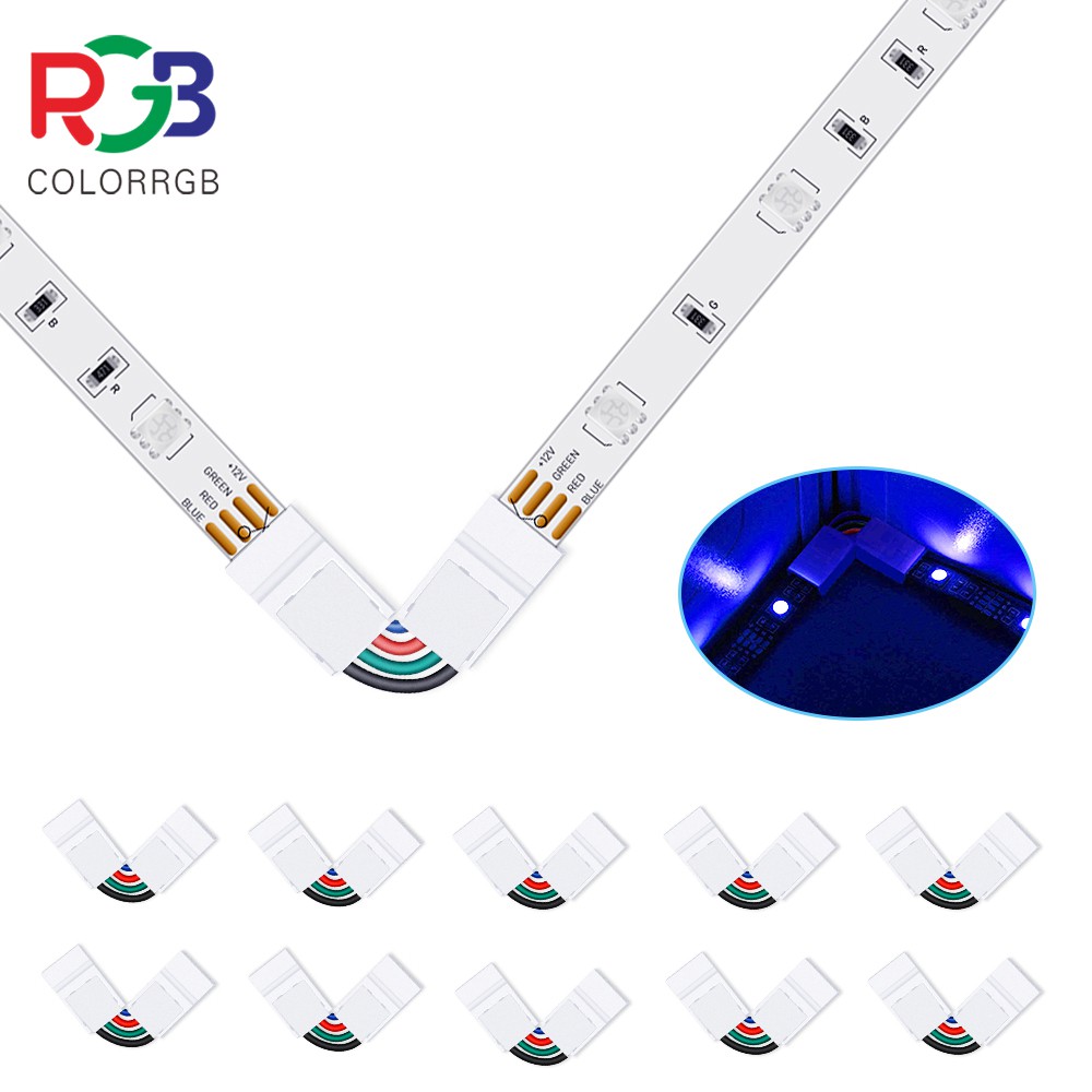 10มม.4 Pin L Shape อุปกรณ์ขั้วต่อสายไฟ Led 5050 Rgb 90องศา 10ชิ้น/แพ็คสําหรับสายไฟ Led