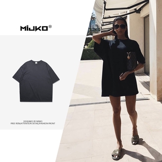 MIJKOเสื้อผ้าผู้หญิง180gน้ำหนักฤดูร้อนยุโรปและสหรัฐอเมริกาหลวมปิดไหล่TEEหลาใหญ่ถนนสูงแขนห้าbottomingTเสื้อยืดคอกลมหลากสี