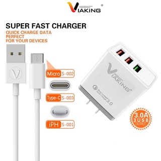 หัวชาร์จ เร็ว 3A 2.1A สายชาร์จ เร็ว YG001 VIAKING ชาร์จเร็ว สายชาร์จ4หัว หัวเสียบ IPh,Type-c Micro