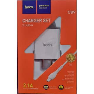 Hoco​ C89 แท้ 100% หัวชาร์จ​ 2USB สายชาร์จพร้อมปลั๊ก Dual USB Charger set 2.1A MAX หัว Micro usb